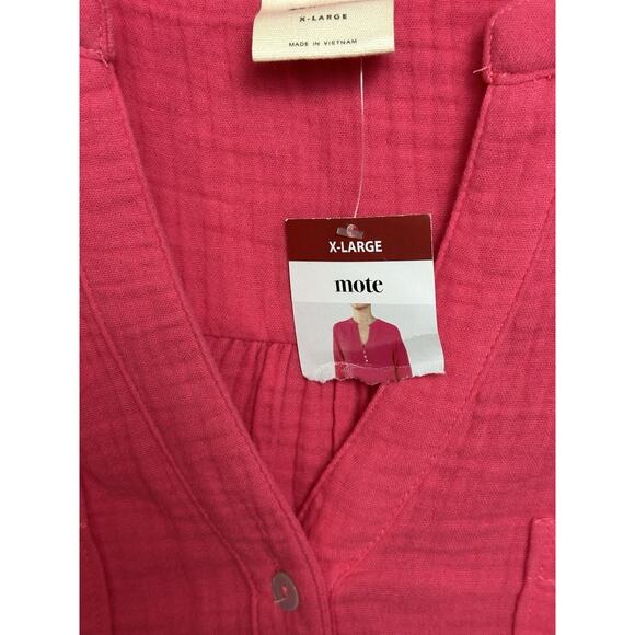 NWT Women’s Popover Gauze Top Tunic SZ XL Pink Long Sleeve Casual 1/4 Button Up - Picture 13 of 15